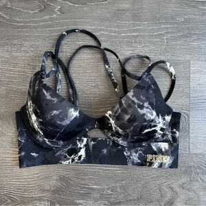 PINK Victoria's Secret Black & White Marble Print Push-Up Bra